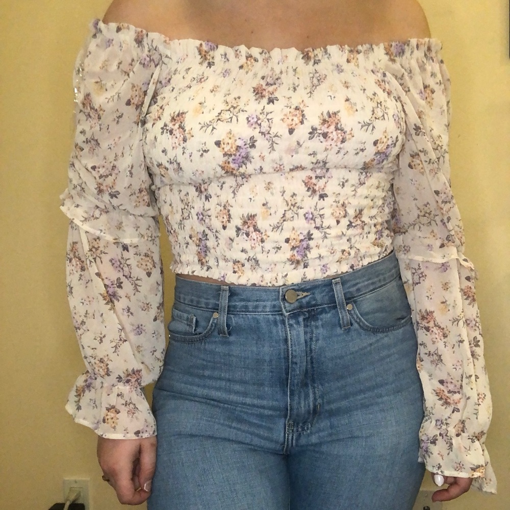 Off-the-shoulder Floral Long Sleeve